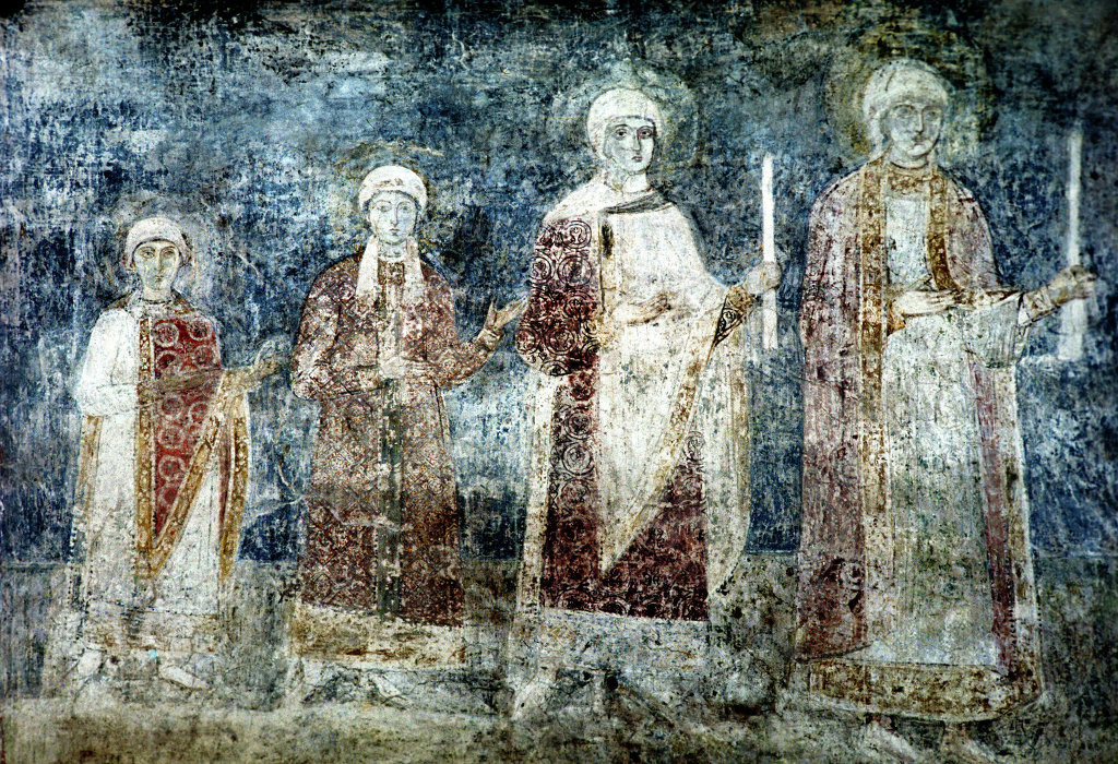 Le figlie di Yaroslav il Saggio raffigurate in un affresco nella Cattedrale di Santa Sofia a Kiev. Da sinistra: Anna, Anastasia, Elizaveta, Agatha