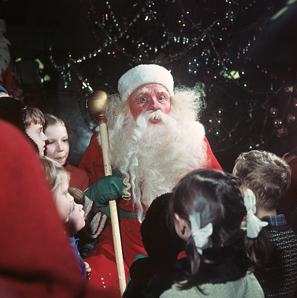 Father Frost and children at Children's World Department Store. 1965. 