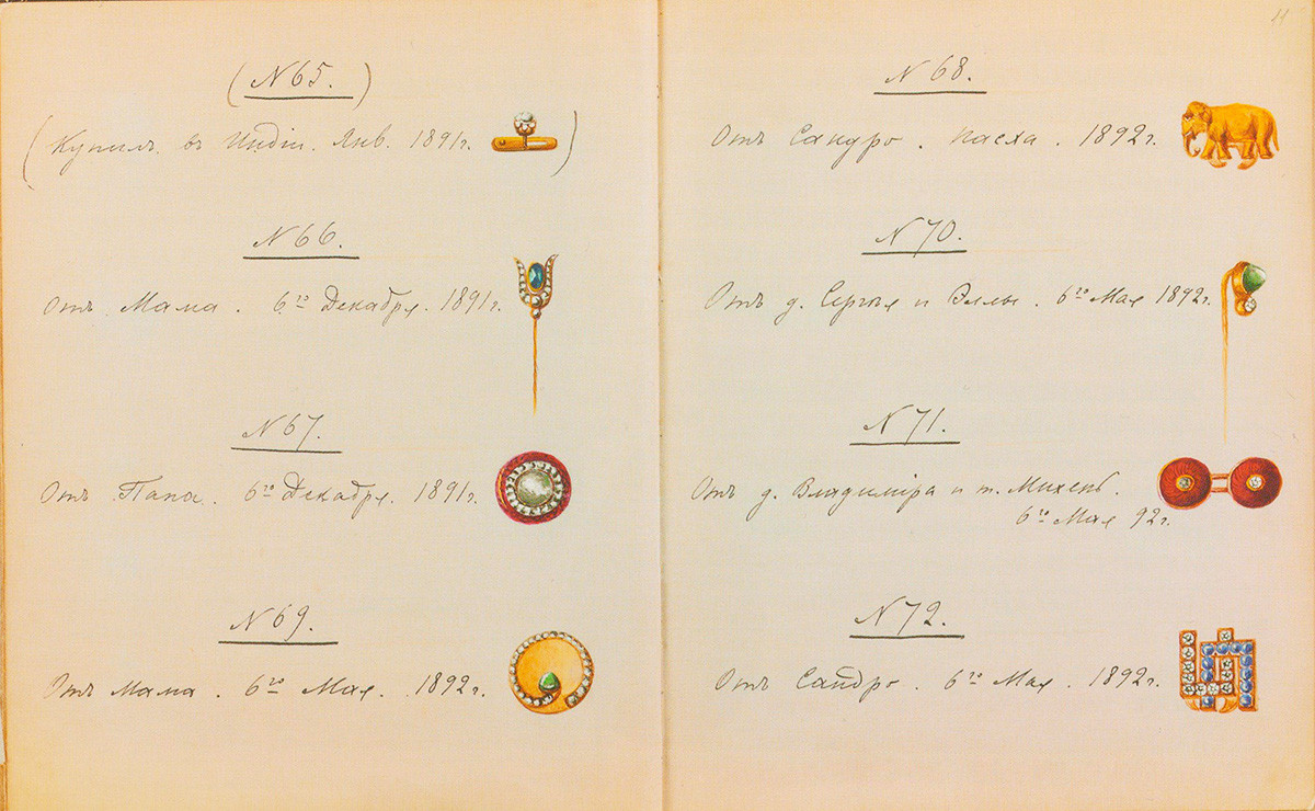 Pages from Nicholas's jewelry album