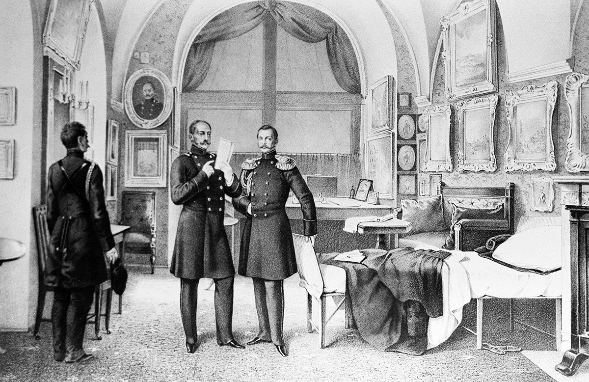 „Nachrichten von der Krim“ von A.A. Koslow. Zar Nikolaus I. in seinem Arbeitsraum im Winterpalast.