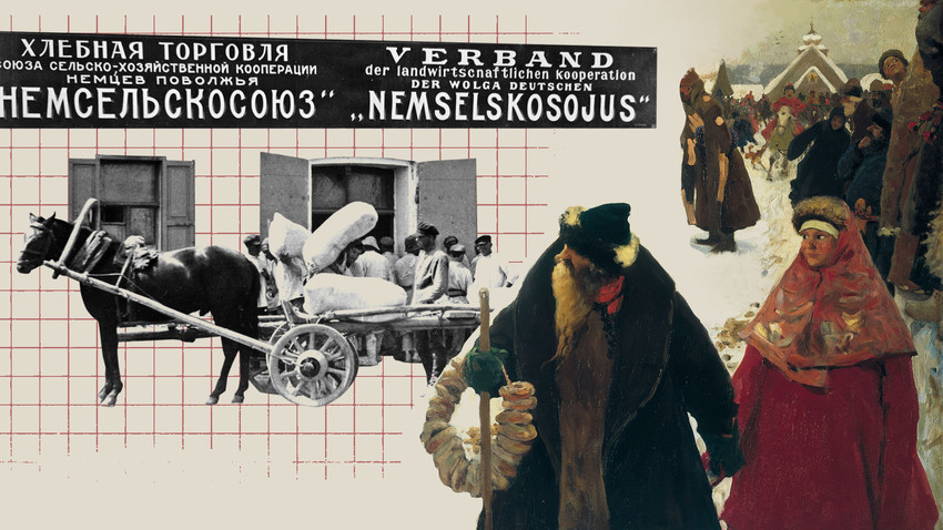 Долазак странаца у Москву у 17. веку./Радници истоварају џакове са житом у немачкој дијаспори на Волги. 1921.