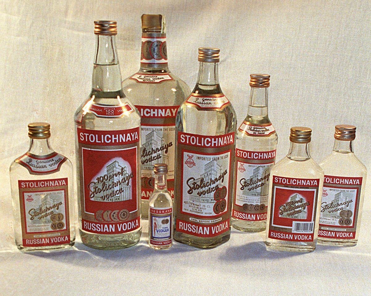 Stolichnaya Vodka, produced at the Moscow Distillery Cristall. 1991