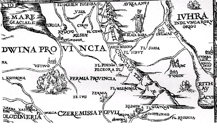 Tjumen (nekdanja Čingi Tura) na zemljevidu Žige Herbersteina iz leta 1549
