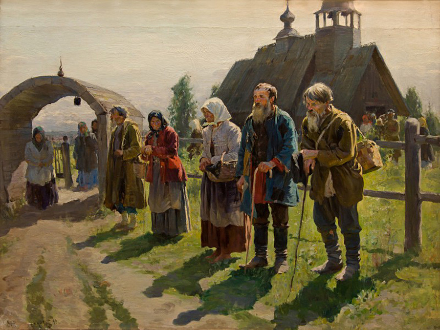 Sergey Vinogradov. Poveri vicino alla chiesa, 1899