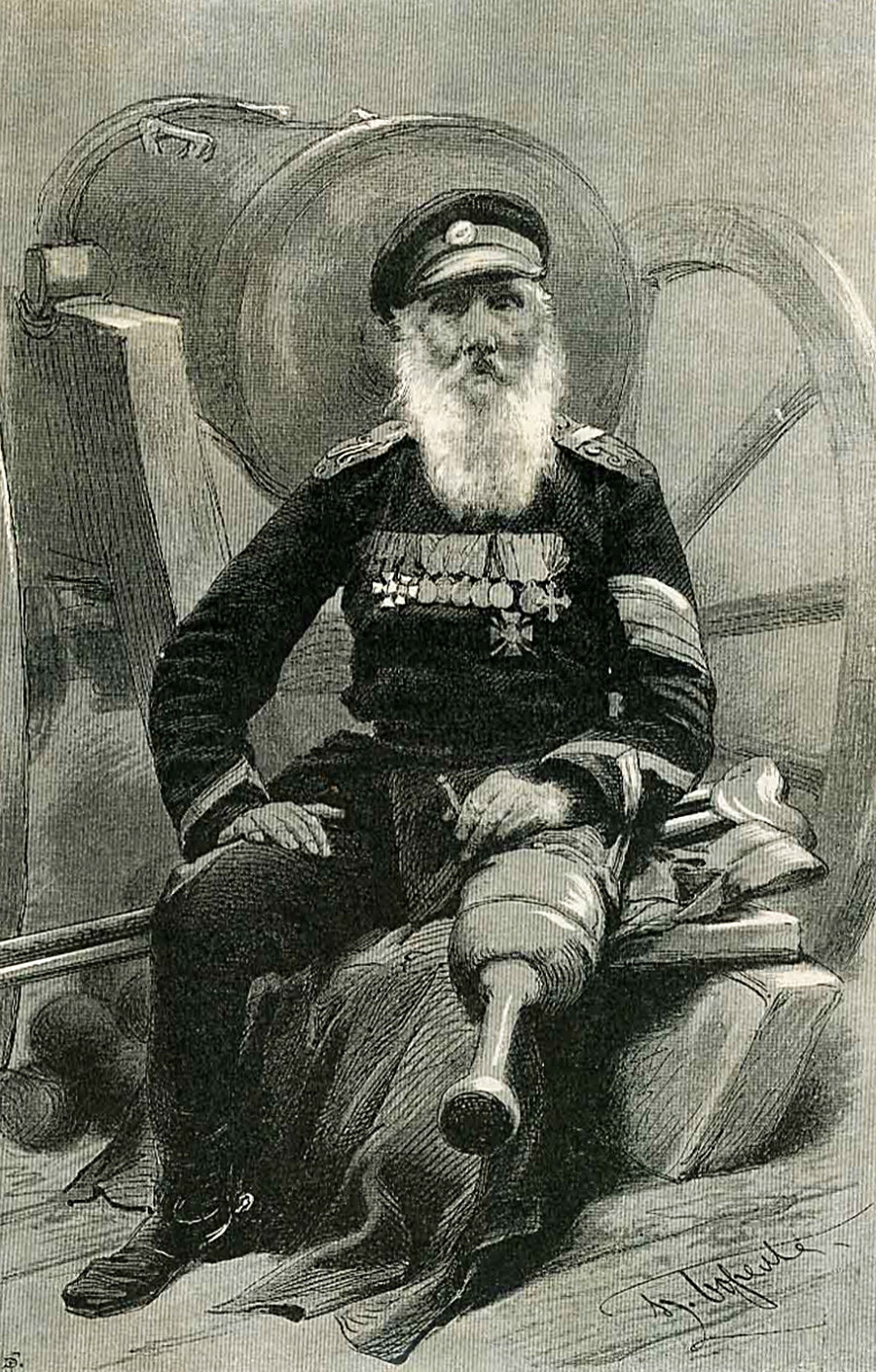 Le soldat Vassili Kotchetkov. Dessin de Piotr Borel. Vsemirnaïa illioustratsia n°1249 en date du 1 janvier 1893
