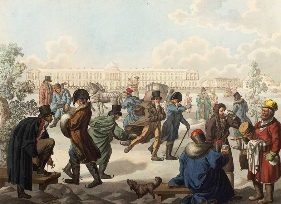 „Eislaufen auf der Newa“ von Jemeljan Michailowitsch Kornejew, 1812