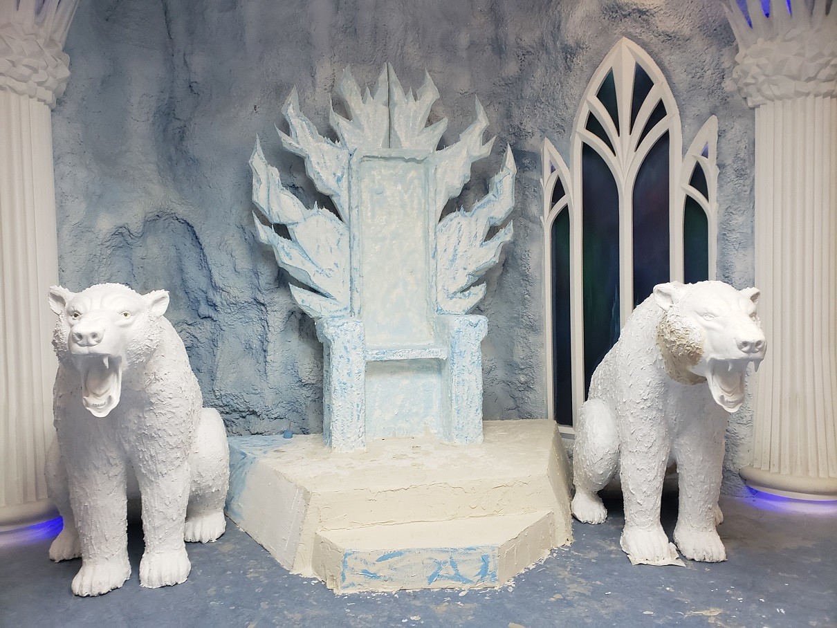 Last touch of paint for the throne of the Snow Queen, where the character will greet children