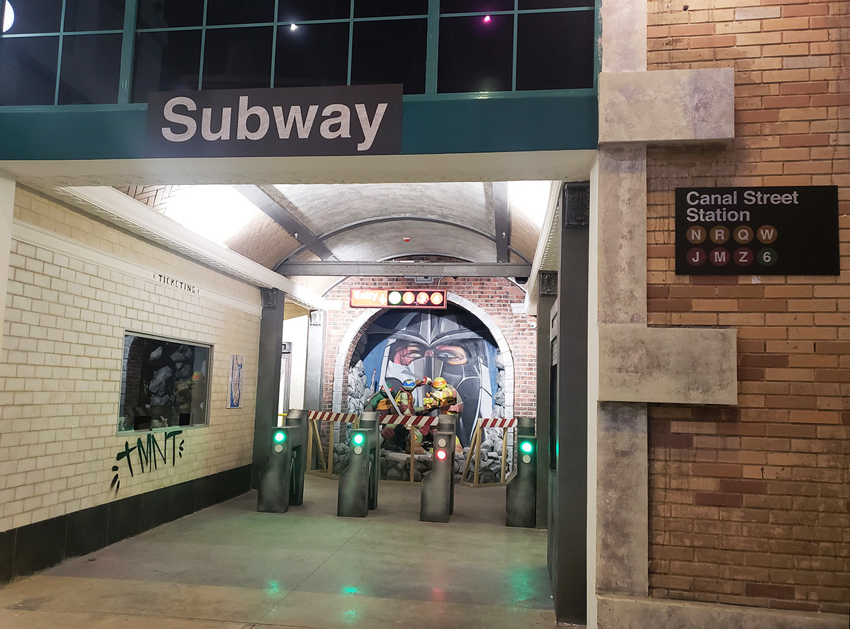 Replica of the New York City subway in the Ninja Turtles zone
