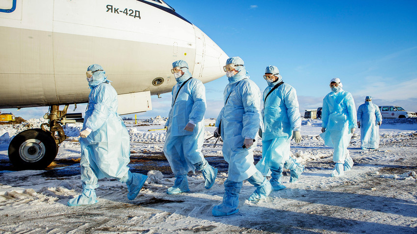 ウイルス感染者を帰国させるための訓練、チェリャビンスク空港、2020年2月5日