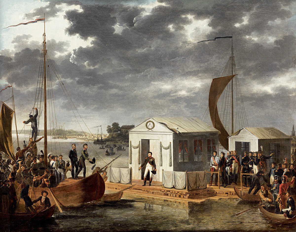 Entrevue de Napoléon Ier et d'Alexandre Ier sur le Niémen. 25 juin 1807, Traité de Tilsit par Adolphe Roehn