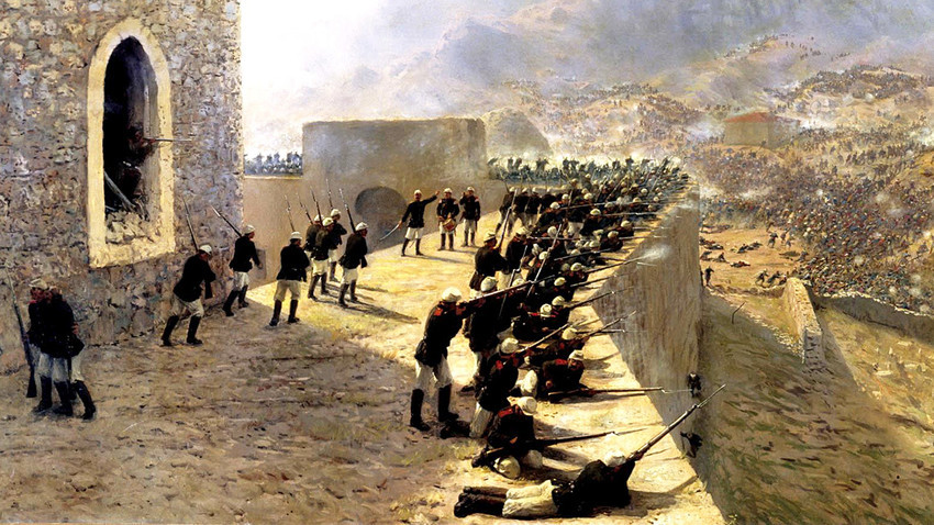 Rechazo del asalto de la fortaleza de Bajazet el 8 de junio de 1877, 1891. Lev Lagorio