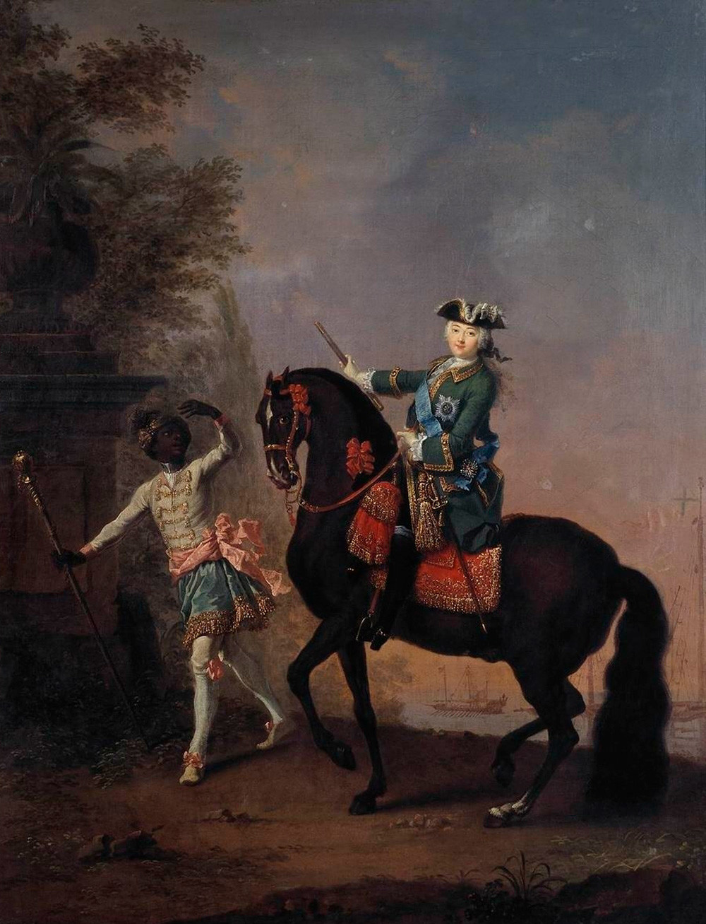 “Imperatriz Elizabeth da Rússia a Cavalo, Acompanhada por Pagem”, 1743, de Georg Christoph Grooth (1716-1749)