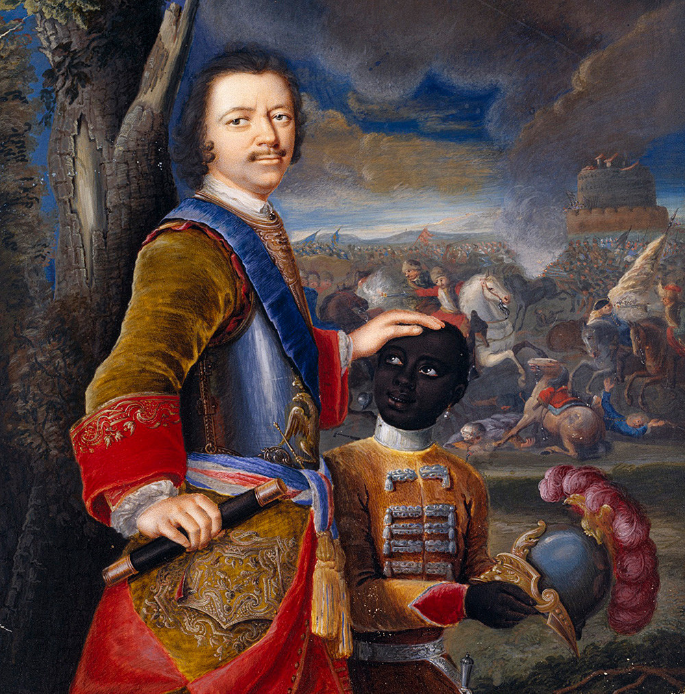Pedro, o Grande, com seu pajem Abraham Hannibal, cerca de 1720
