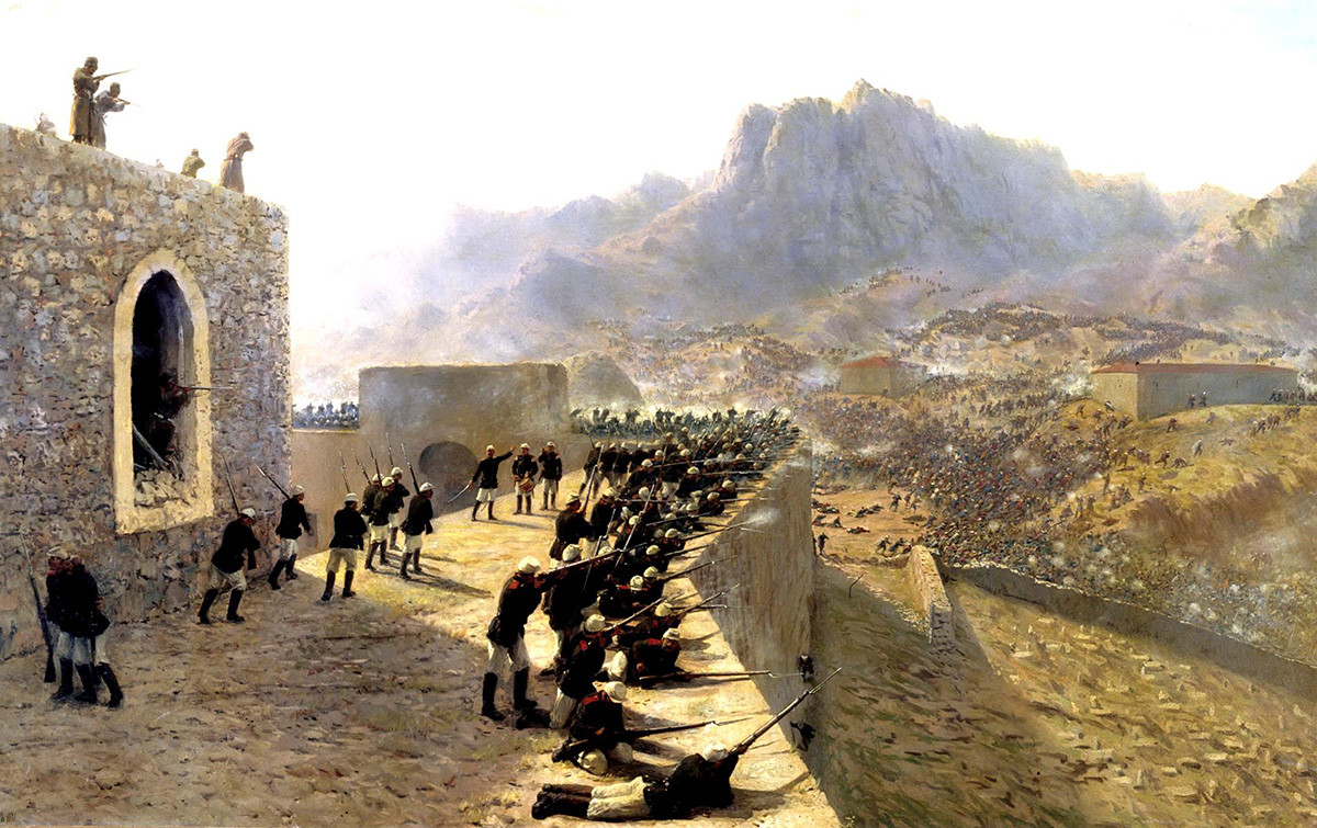 „Die Abwehr des Angriffs auf die Festung Bajazet am 8. Juni 1877“ von Lev Lagorio
