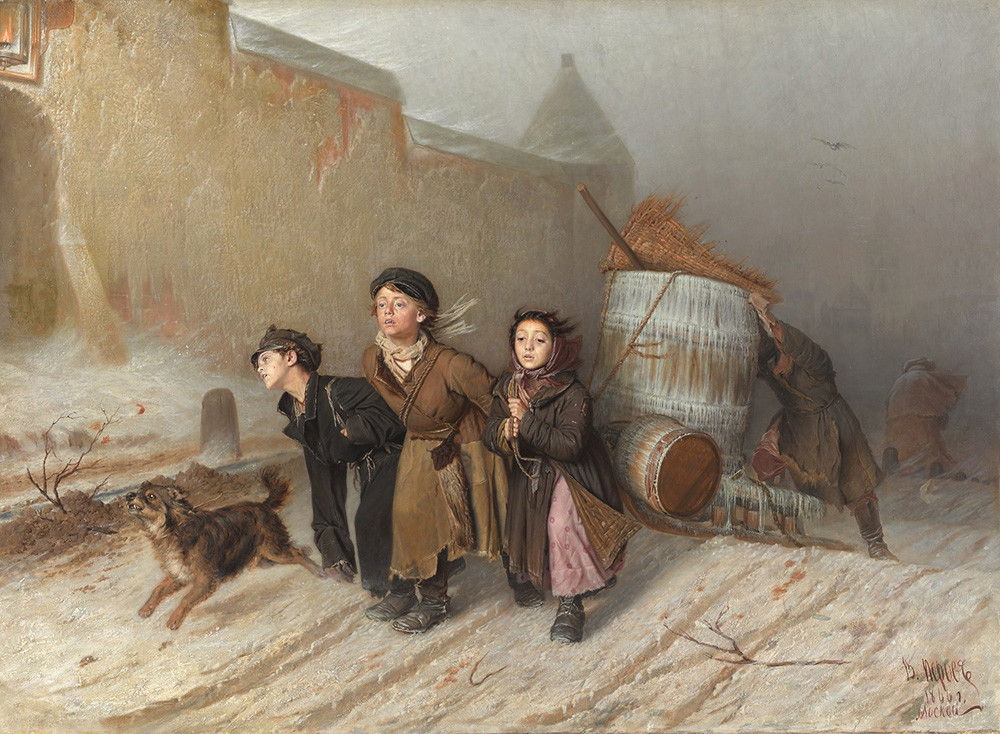 «Тройка» («Ученики мастеровые везут воду»). Василий Перов. 1866.
