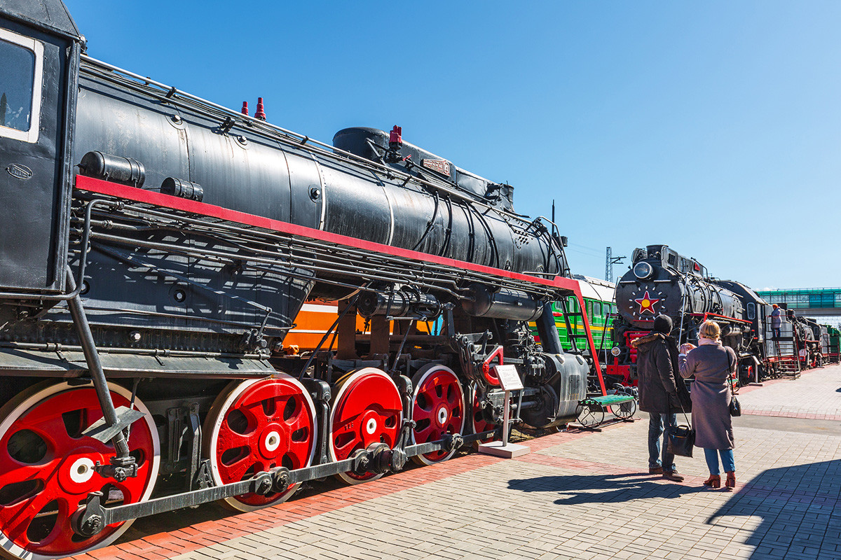 Novosibirsk Museum of railway equipment. N. A. Akulinin with retro exhibits.