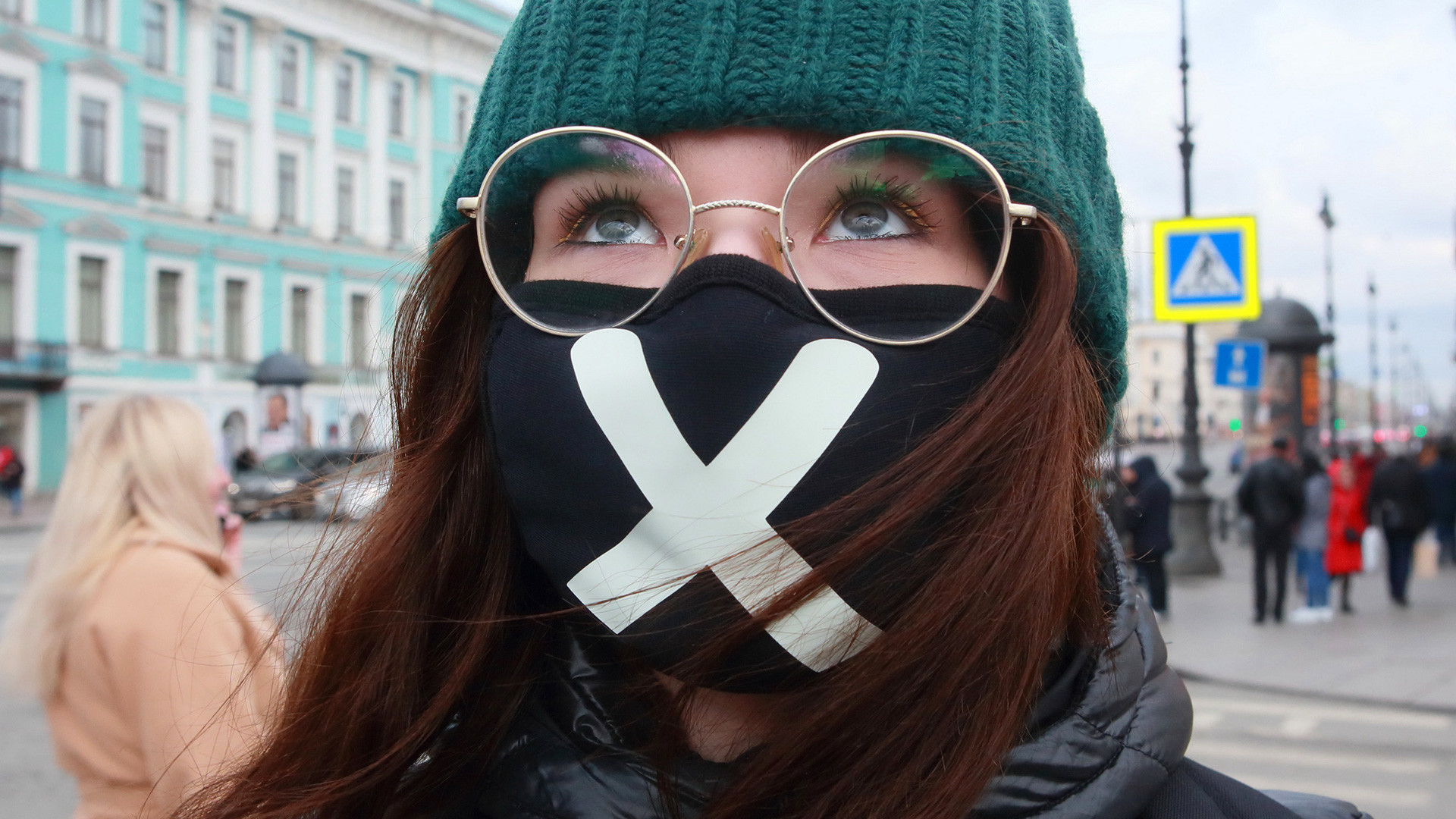 A girl wearing a mask in St. Petersburg.