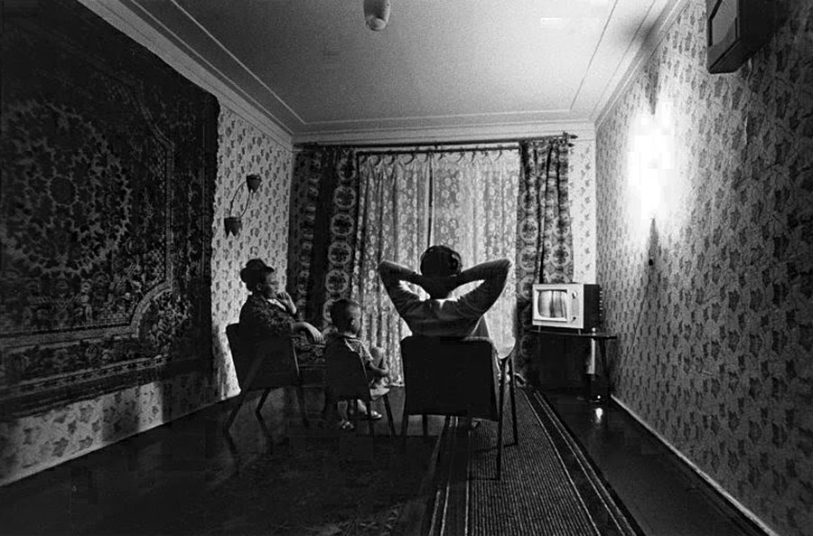 A family in front of the TV, 1969