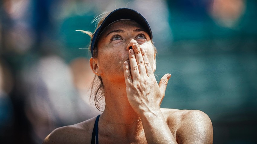 Maria Sharapova reacts after winning her women's singles third round match against Karolina Pliskova of Czech Republic during day 7 of the 2018 French Open at Roland Garros.