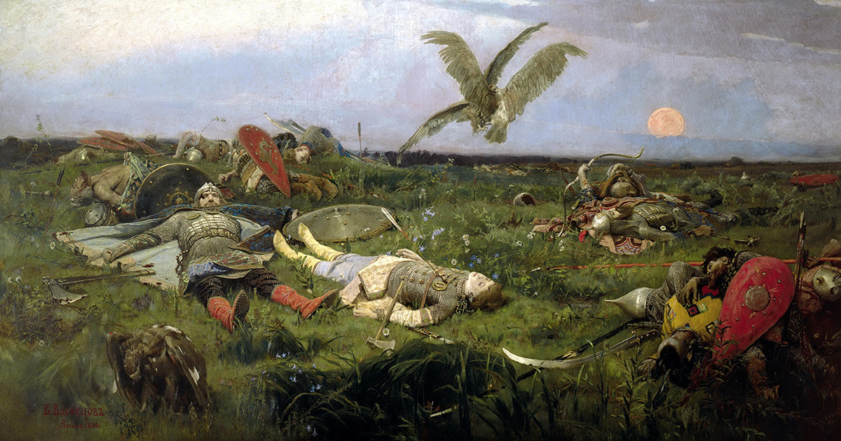 「イーゴリ・スヴャトスラヴィチとポロヴェツの合戦」, ヴィクトル・ヴァスネツォフ、1889年