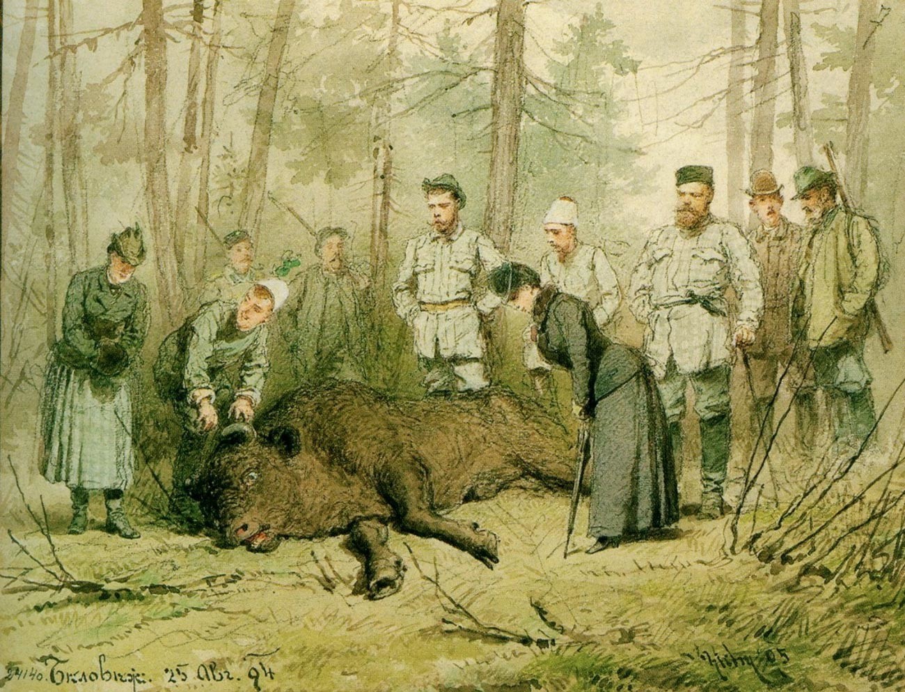 Lukisan 'Aleksandr III saat berburu di Belovezhskaya Pushcha pada 1894,