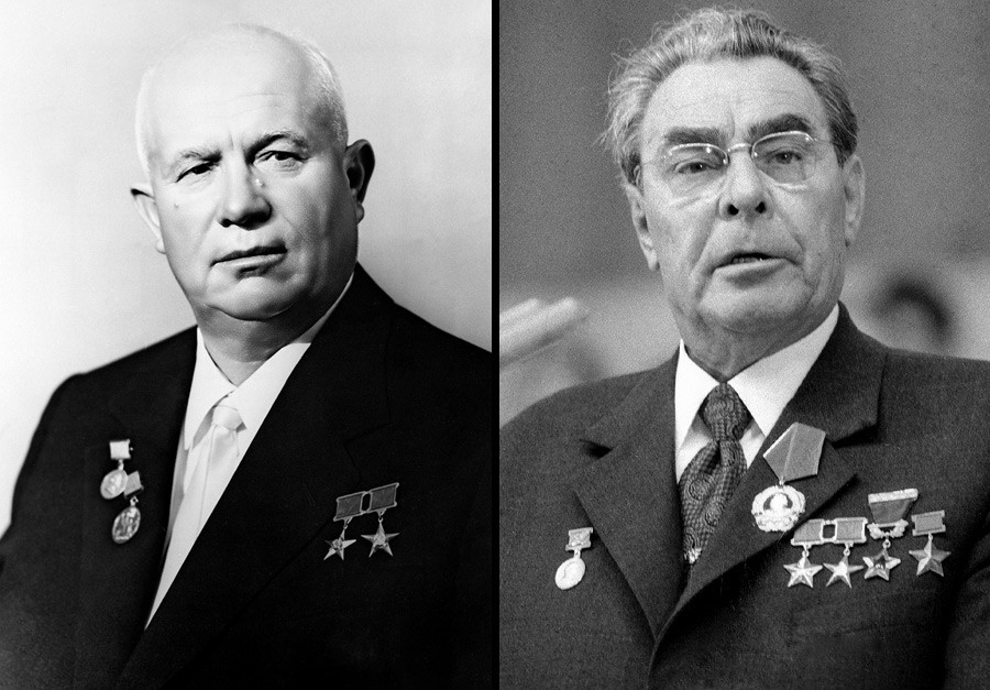 Nikita Khrushchev (kiri) dan Leonid Brezhnev.