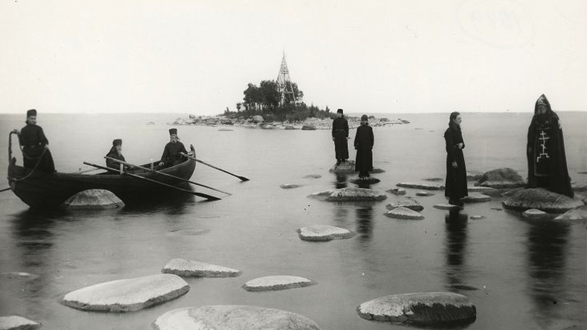 Monks on the lake. Konevsky monastery, 1895-1905