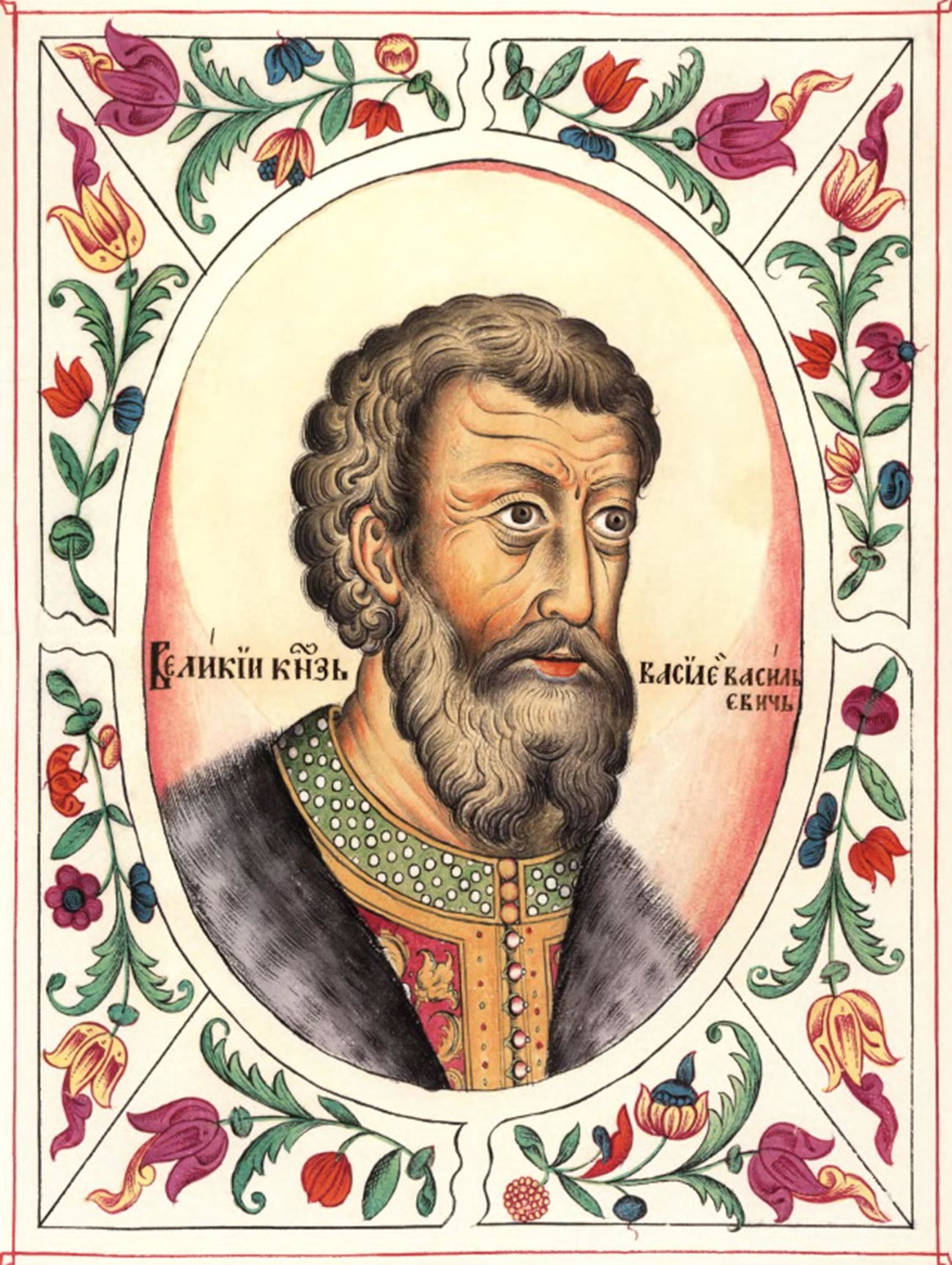 Vasily II of Moscow. This portrait is just a picture from a chronicle. We don't have any images of Vasily and don't know how he looked like. 