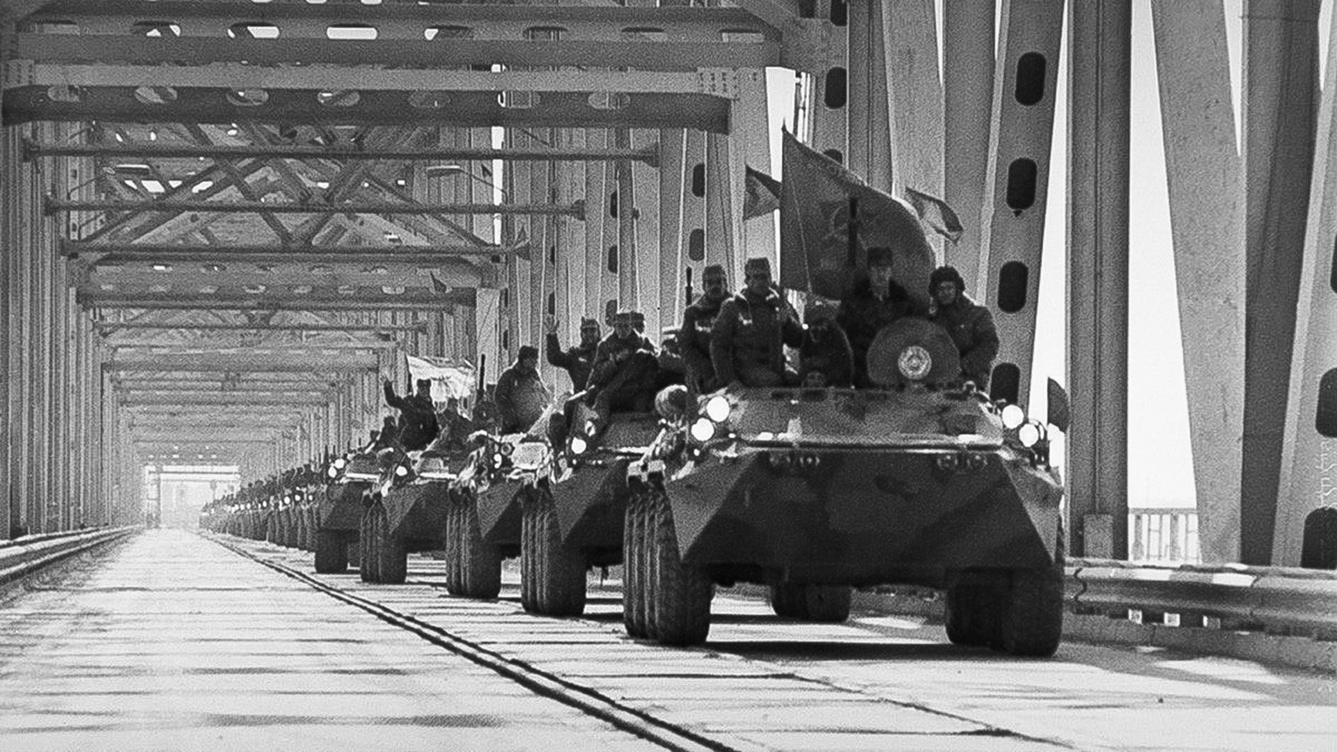 Soviet troops leaving Afghanistan.