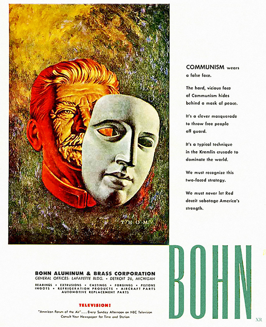 La Bohn Aluminum & Brass Corporation a fait appel à la menace du communisme en 1952 pour faire la publicité de sa marque.