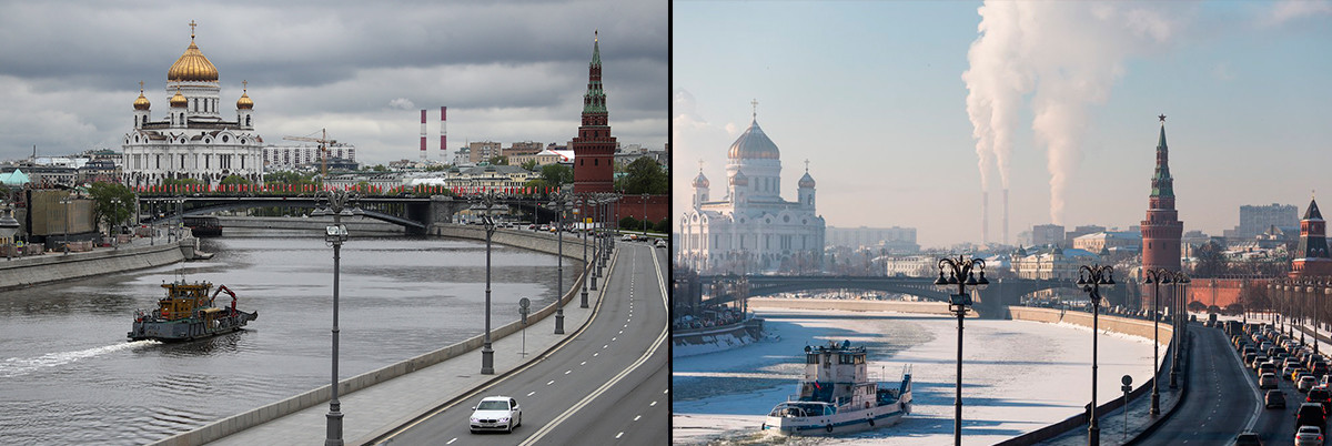 The view on the Kremlin in spring and winter.