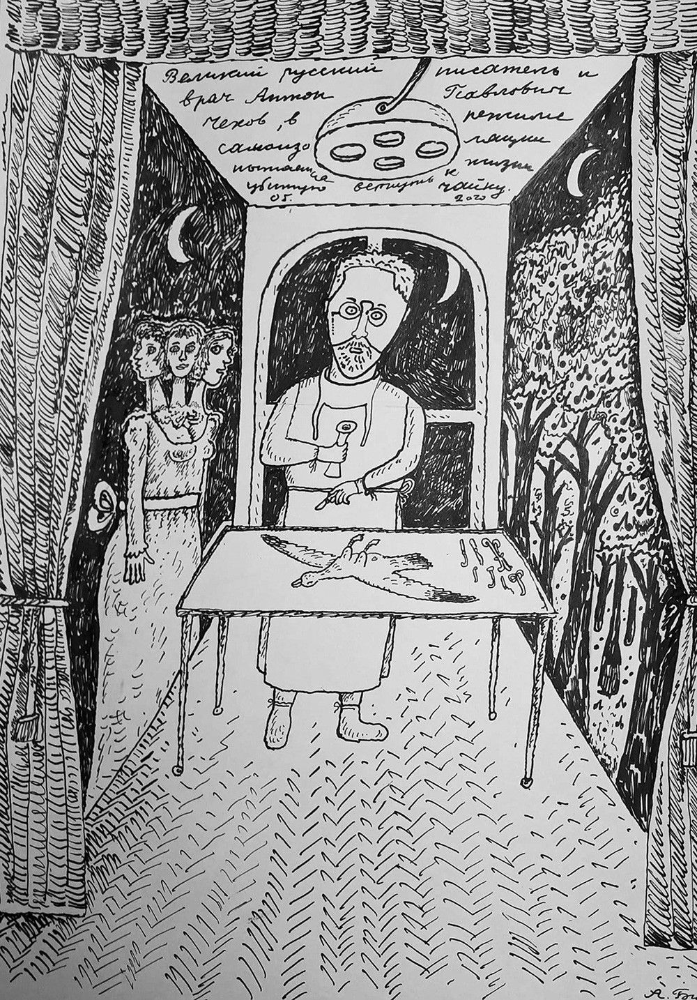 El gran escritor y médico ruso Antón Chejov trata de resucitar una gaviota muerta durante un periodo de autoaislamiento [símbolo en su obra La gaviota]
