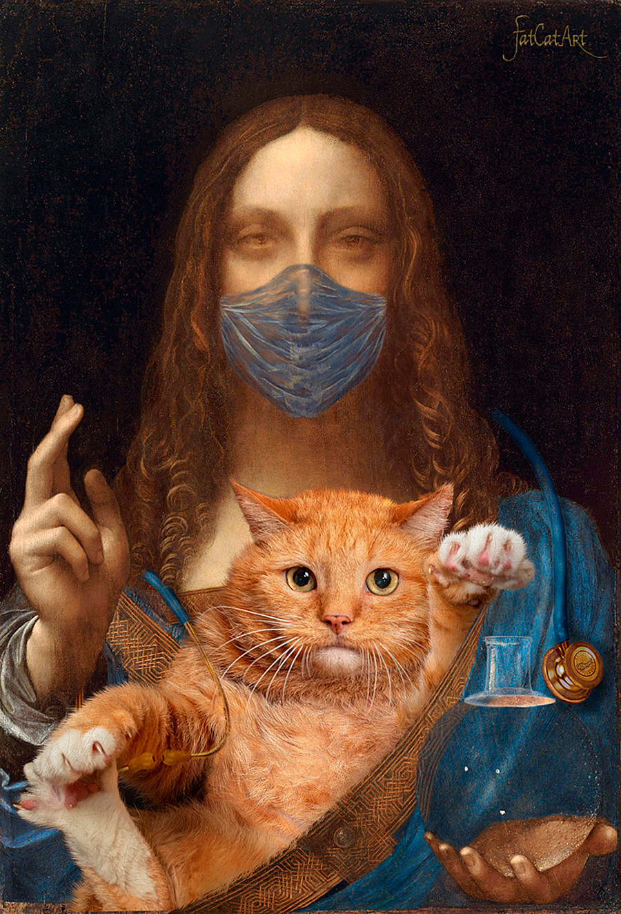  Leonardo da Vinci, ‘Savior of the World with his cat’