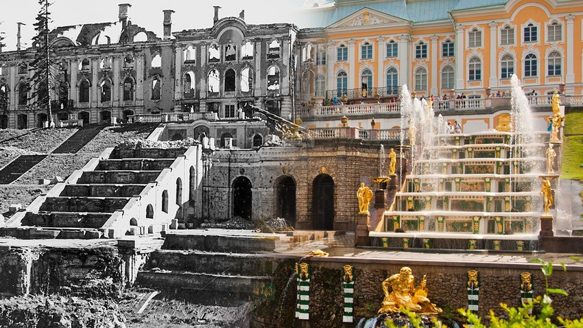 Peterhof pada 1944 dan sekarang.