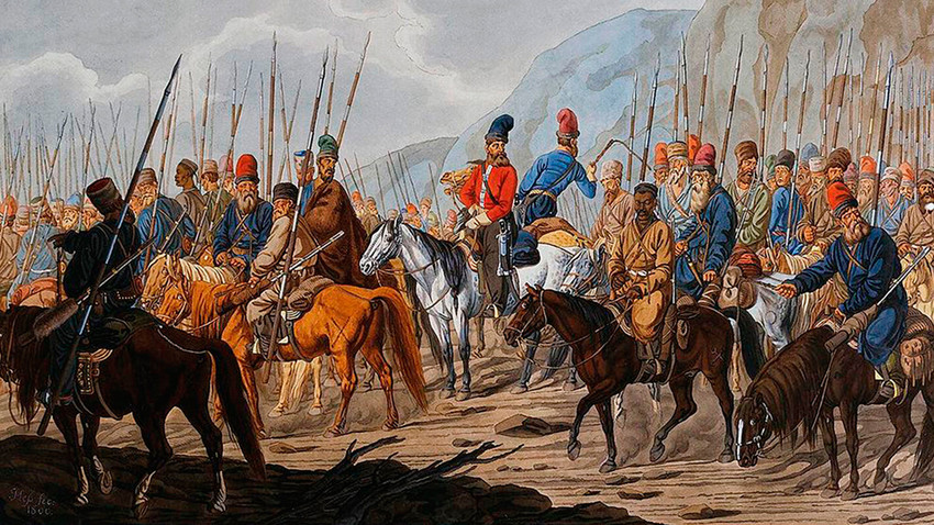 Lukisan pasukan Cossack di Pegunungan Ural karya pelukis tak dikenal.