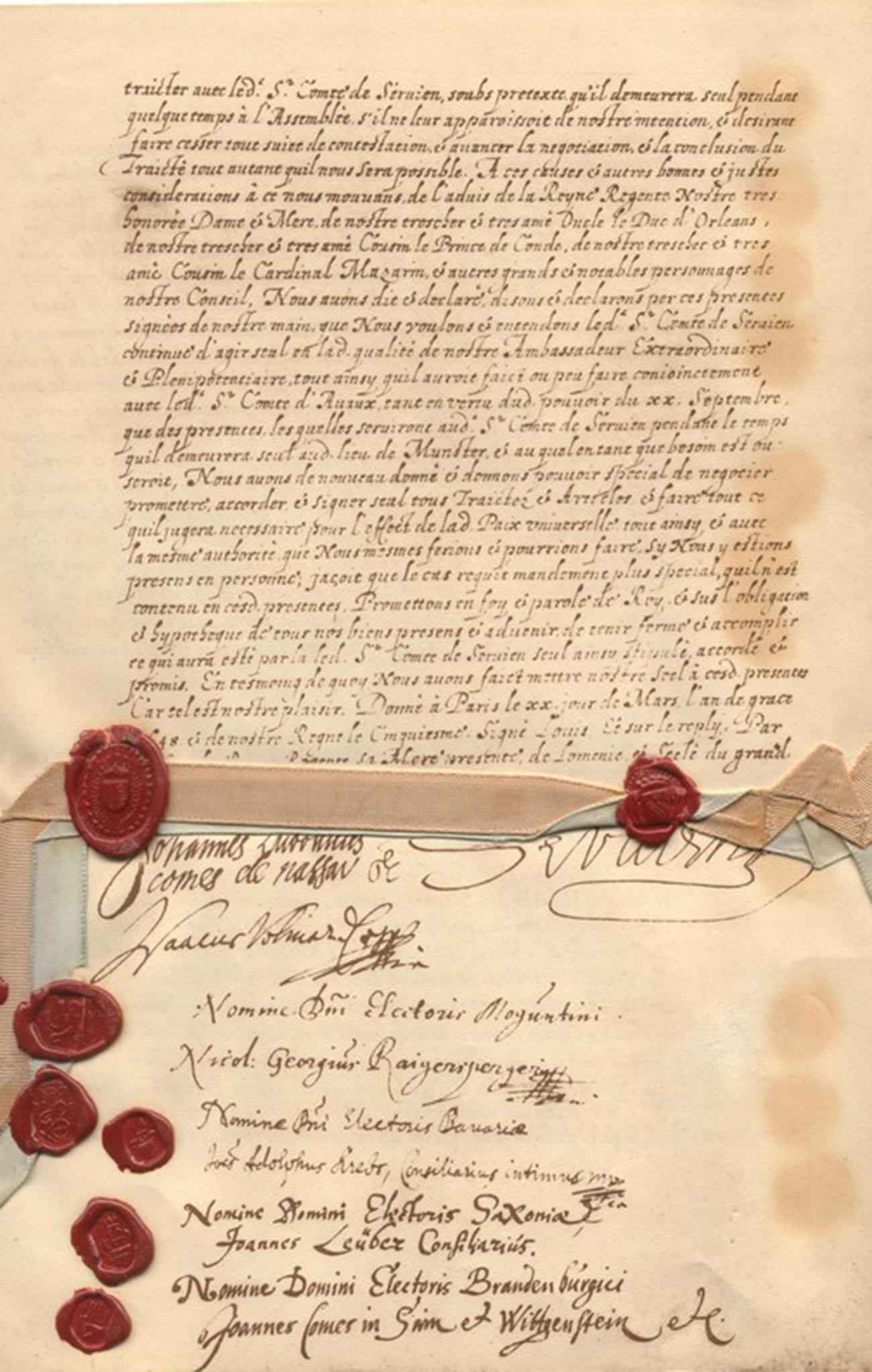 Страница из Вестфалског споразума на француском језику.