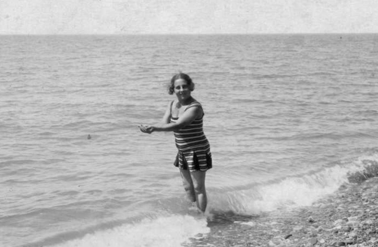 A portrait of a woman by the sea, 1920s. 