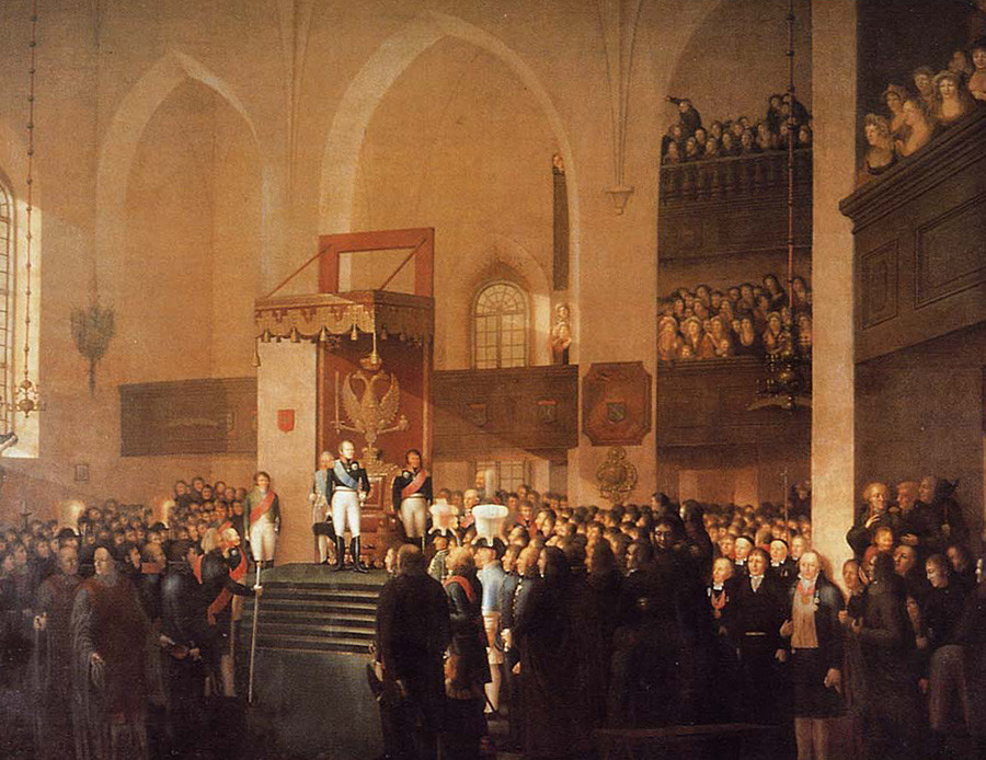 Emanuel Thelning. Car Aleksander I. odpira prvo skupščino predstavnikov narodov Finske, 1809. 