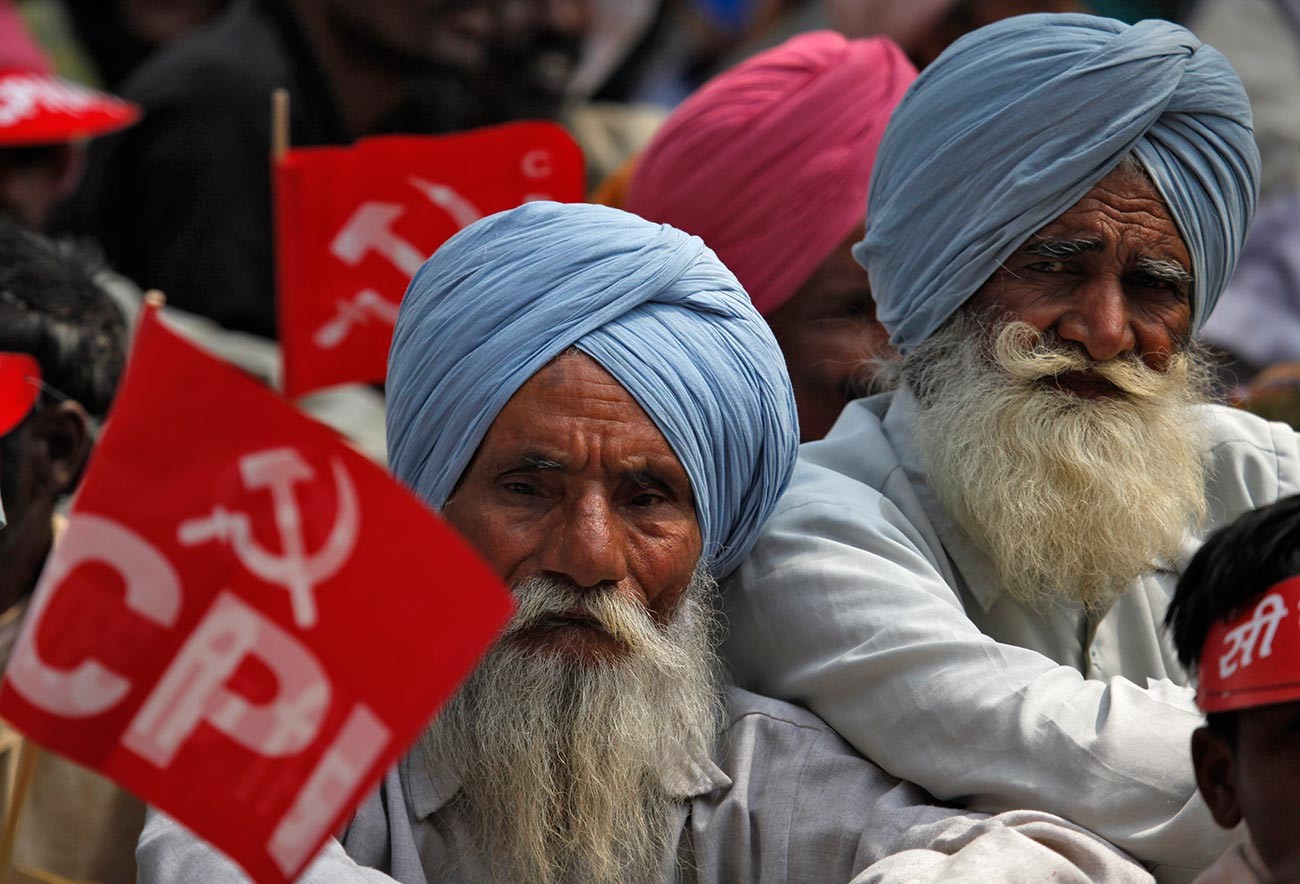  Protesters attend a rally organized by the Communist Party of India and other left wing parties in New Delhi.