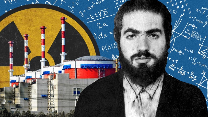 The great mathematician Grigory Perel'man against the backdrop of a Russian nuclear power plant