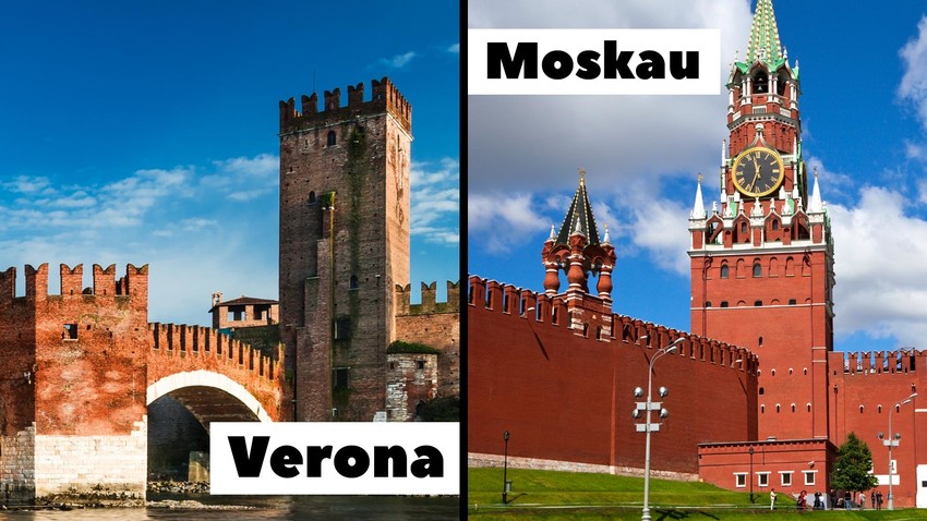 Castelvecchio in Verona (l) und der Moskauer Kreml (r)