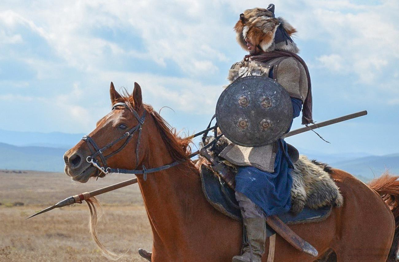 A Mongol cavalryman. A still from the 