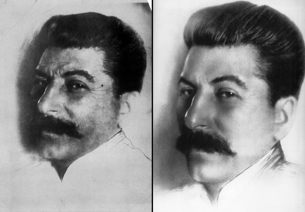 Stalin pred in po retuši
