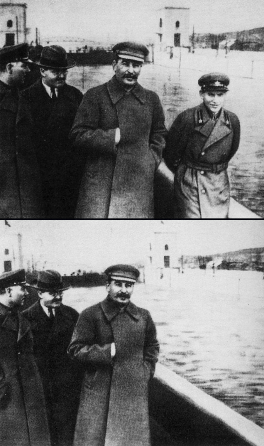 Joseph Staline et Nikolaï Iejov qui a dirigé le Commissariat du peuple aux affaires intérieures (NKVD) de 1936 à 1938\ Joseph Staline