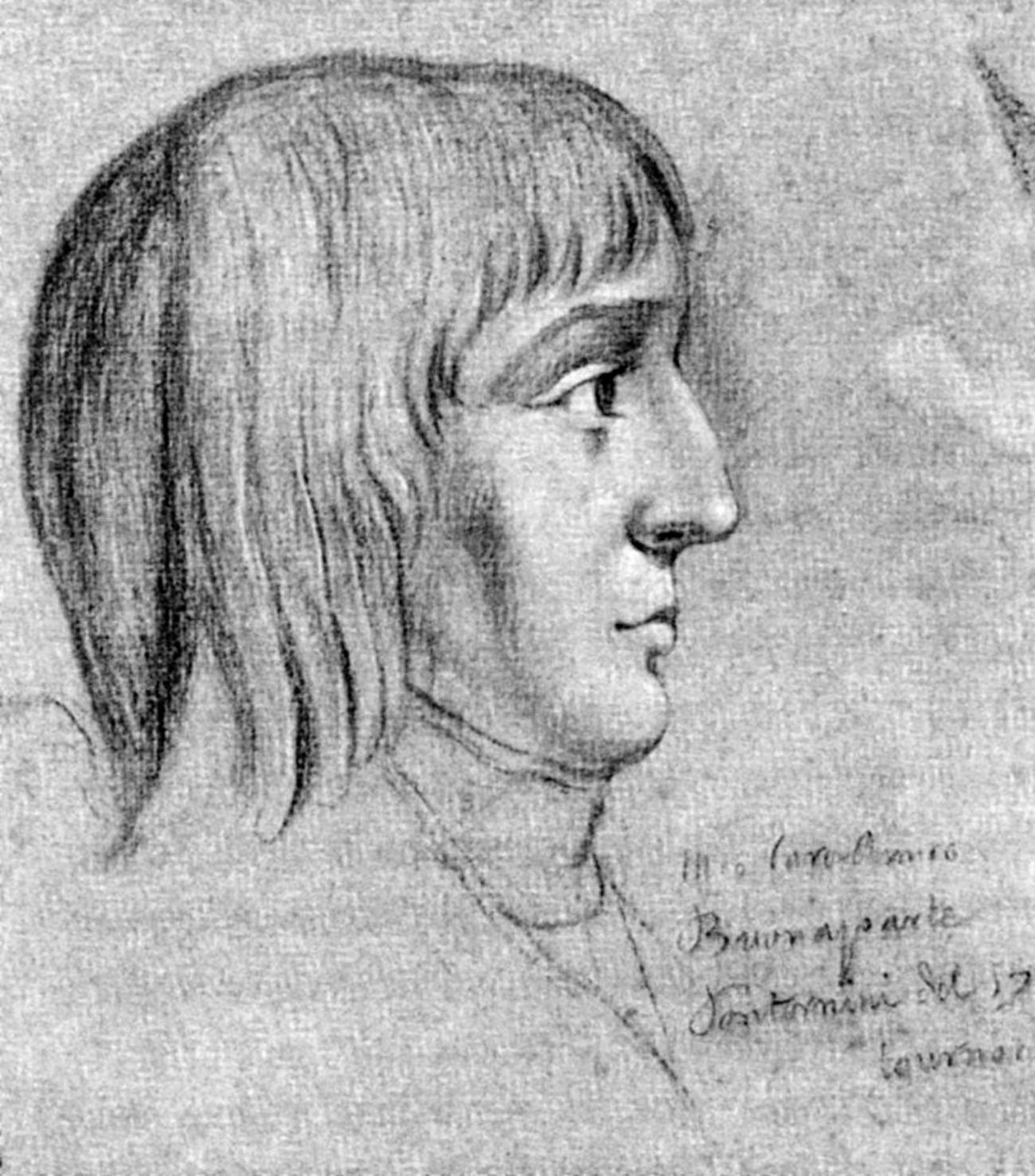 Napoleon Bonaparte (1769-1821) at the age of 16 years (pencil with white on paper), counterfeit.