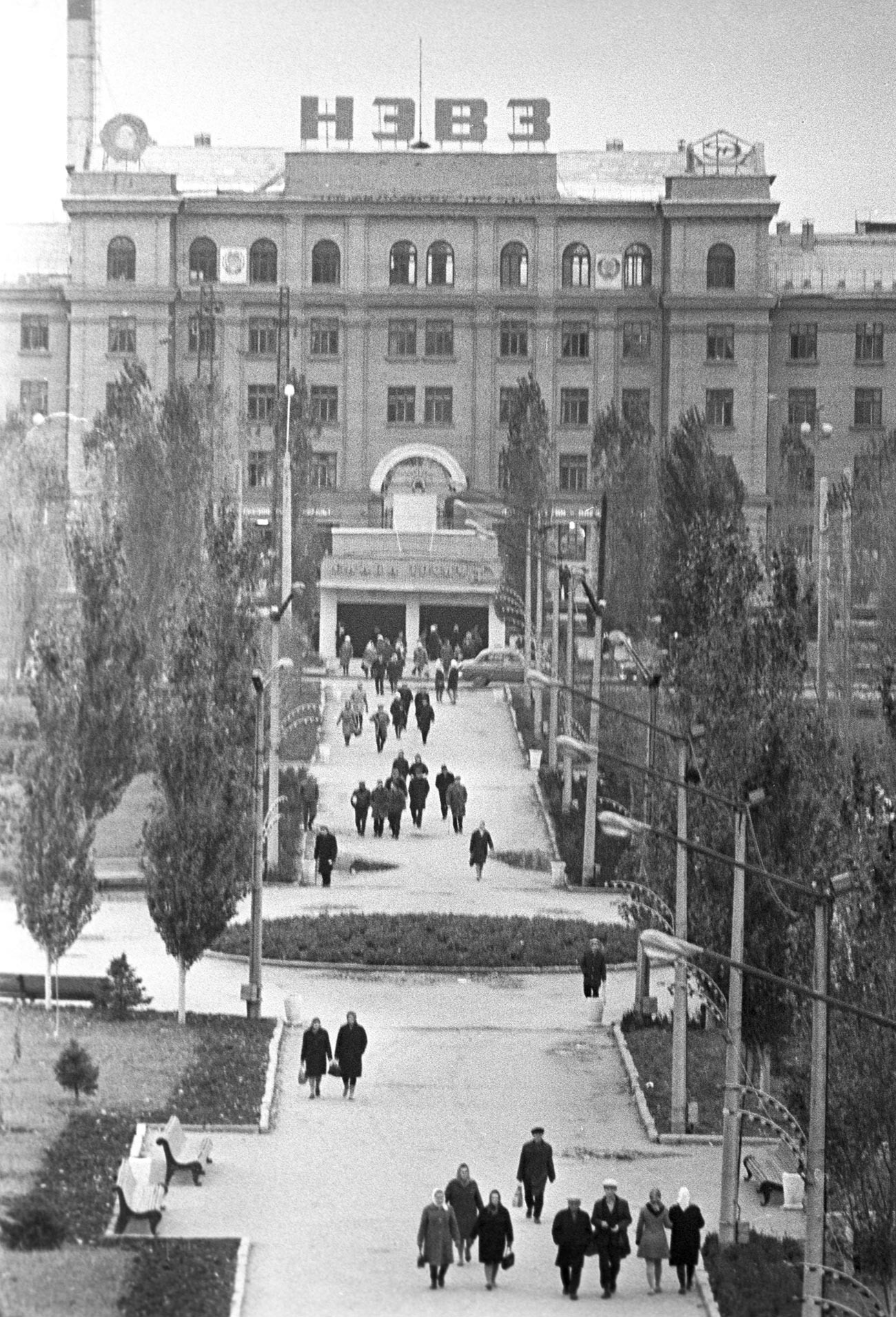 The Novocherkassk Electric Locomotive Plant's main perspective and public garden, where the strike began 