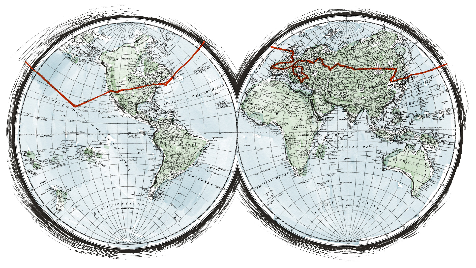 Onisim Panratov's approximate route around the globe