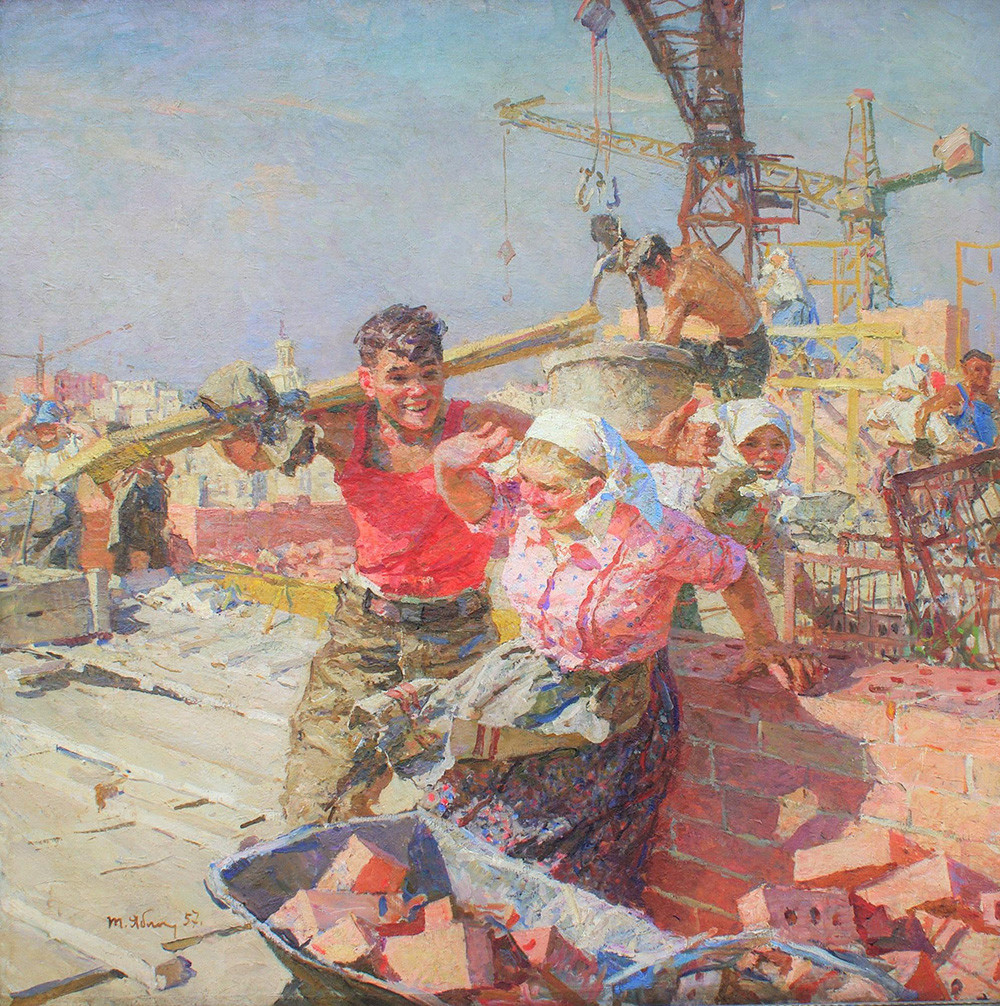 Tatyana Yablonskaya. On the construction works, 1957