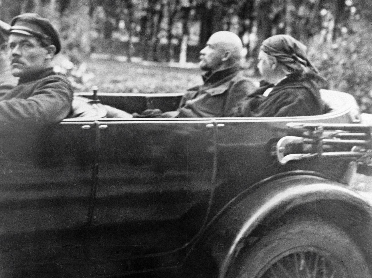 Lenin and his wife Nadezhda Krupskaya riding around in their Gorki estate near Moscow