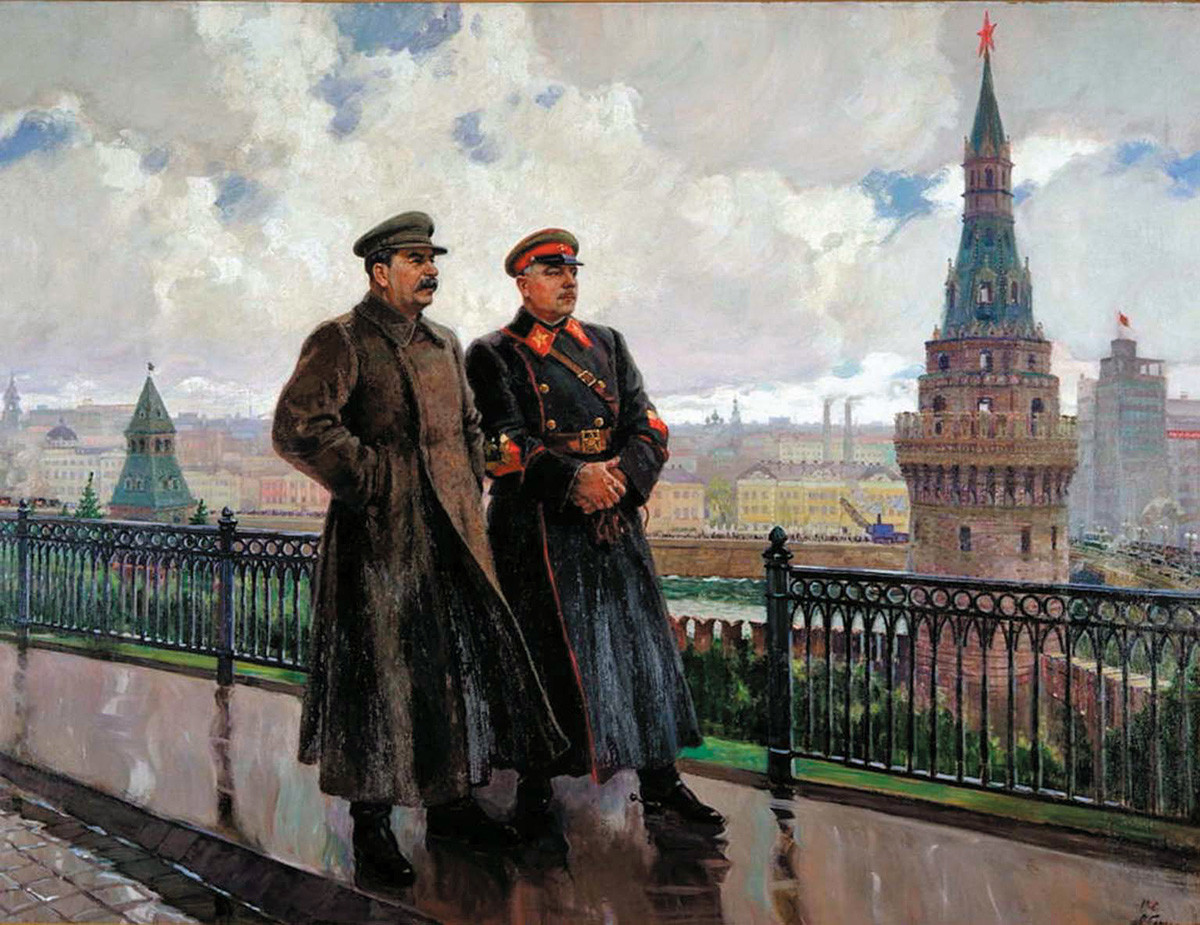 Aleksander Gerasimov. I.V. Stalin in K.E. Vorošilov v Kremlju, 1938
